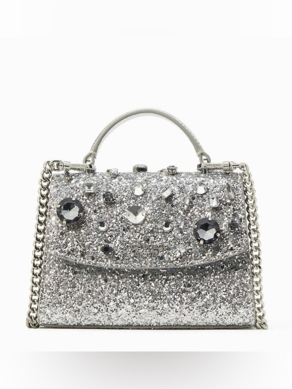 NWT KATE SPADE Tinsel Jeweled Micro Satchel Crossbody K9492 $319 In Silver